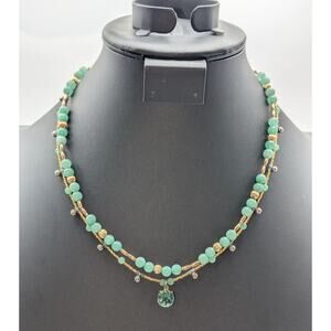 Two Green Gemstone Gold Bead Necklaces